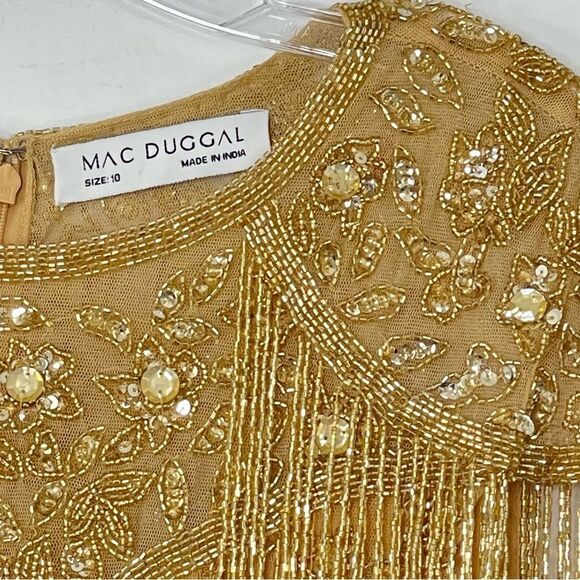 Mac Duggal 4715 Size 10 Embellished Fringe Cap Sleeve Trumpet Gown, Light Gold - Picture 8 of 16